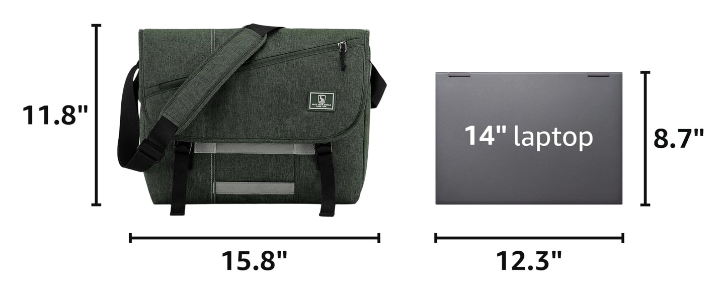 OIWAS Messenger Bag for Men, 15.6 Inch Laptop Crossbody Bags Women Casual Satchel Shoulder Bag College Travel Office Briefcase (15.6 Inch, Dark Green)