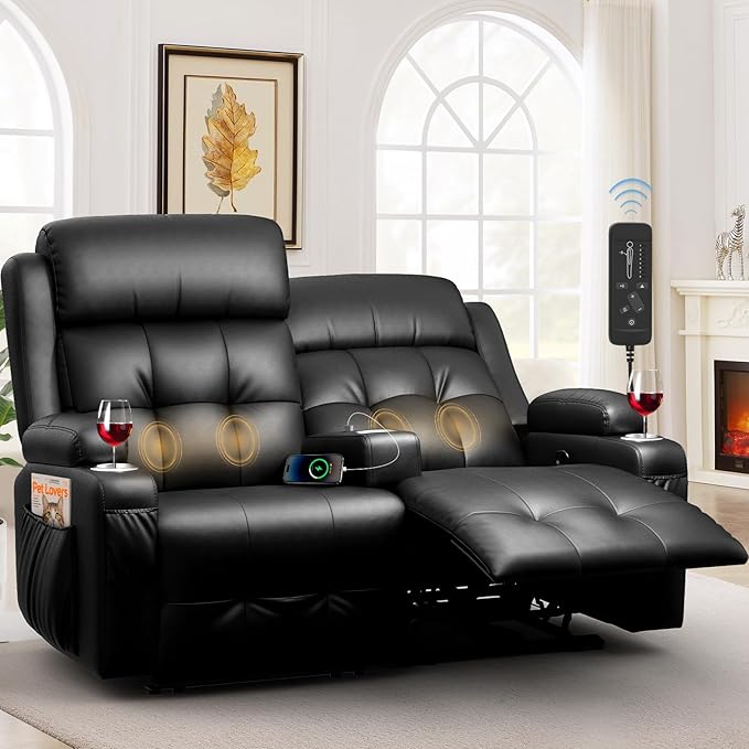 Reclining Loveseat, 55.1" RV PU Leather Wall Hugger Recliner Love Seats Sofa