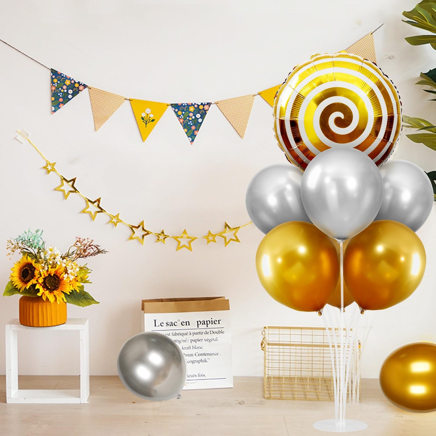 Candyland Party Decorations, Sweet Candy Balloon Stand kit 2 Sets Balloon Centerpieces for Table, Mylar Foil Round Lollipop Balloons for Candy land Birthday Party, Candies Shop, Home Decoration-Gold