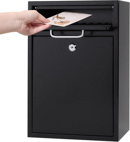 Jssmst Locking Mailbox for Outside, Key Lock Wall Mount Mailboxes Large, Security Drop Box with Lock, 16.2H x 11.22L x 4.72W Inches, Black XLarge