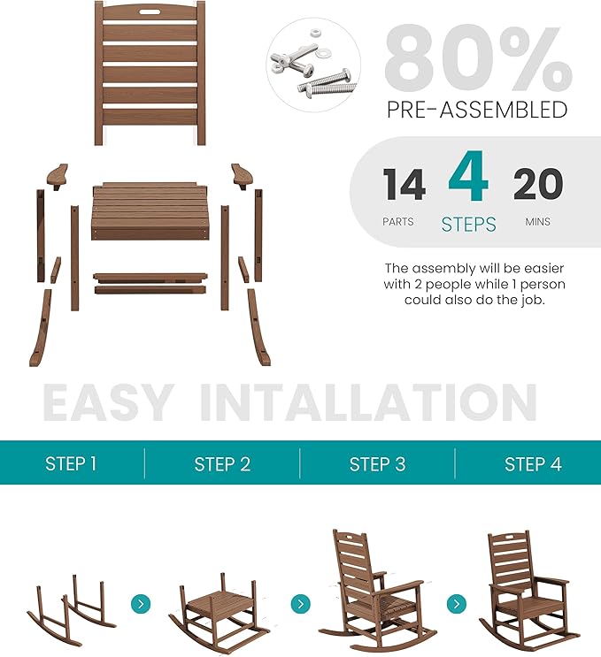 SERWALL Outdoor Rocking Chair, Oversized Rocking Chair