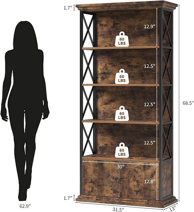 GOLDDAY 5-Tier Tall Bookcase