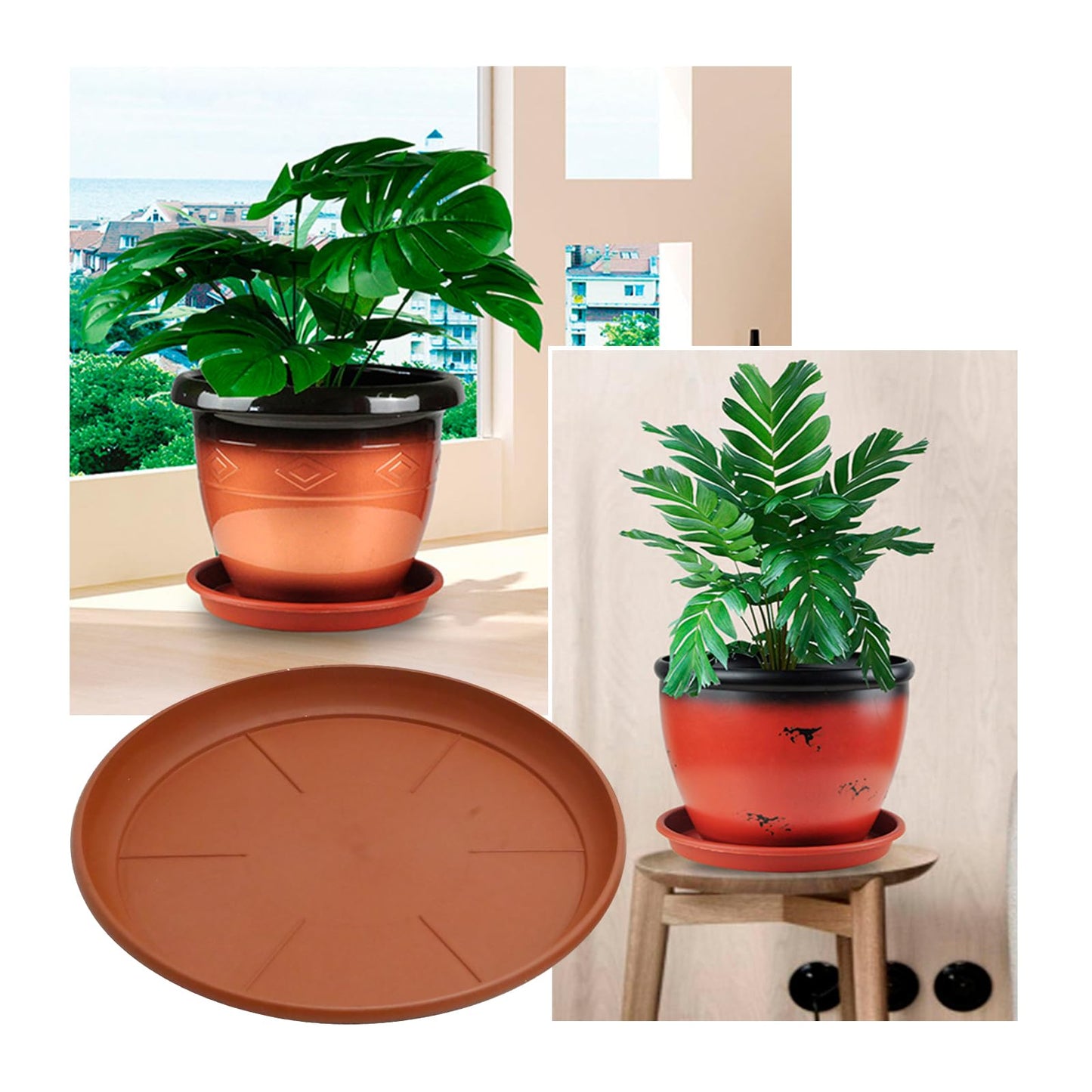 MDEOOSKY 12Pack Plastic Plant Saucer, 6" 8" 10" Round Plant Trays, Flower Plant Pot Saucer, Terracotta Drip Trays for Indoor Outdoor Flower Pots and Planters with 20pcs Green Plant Labels