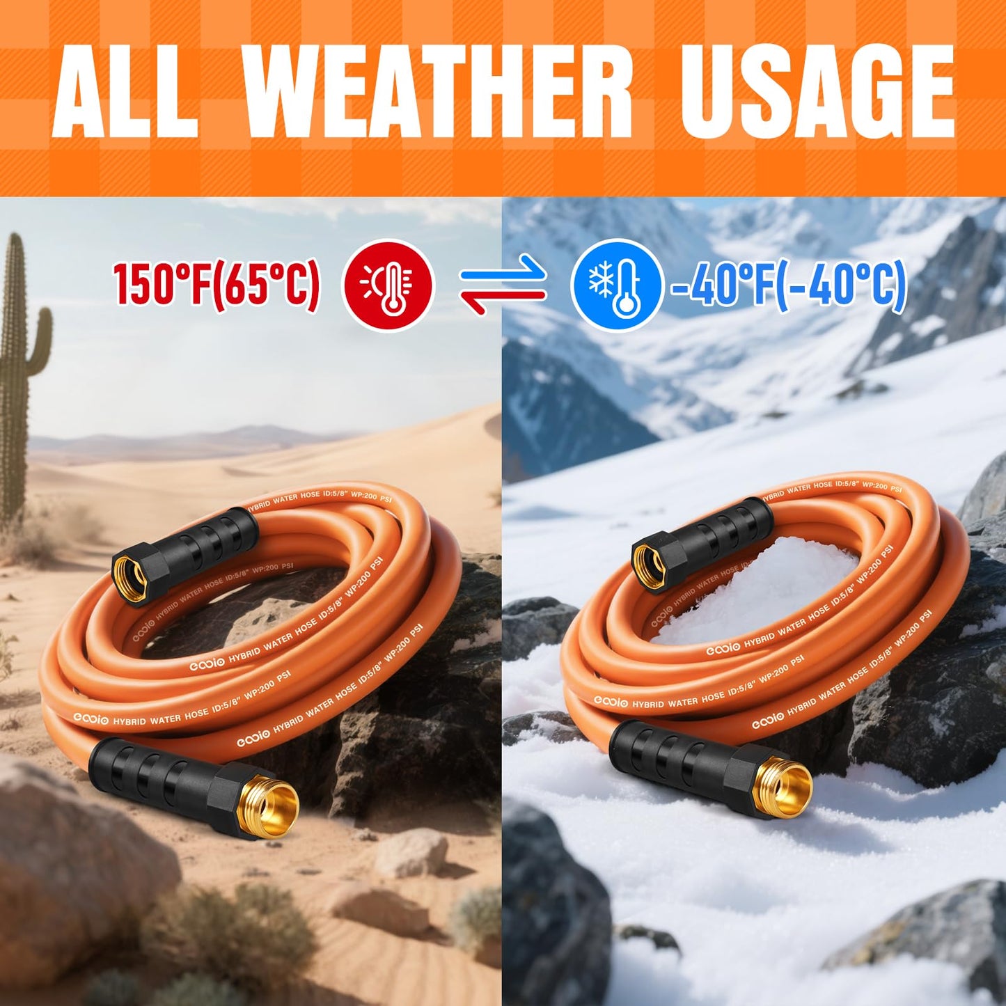 Garden Hose 25 ft x 5/8", NON-EXPANDING Flexible Water Hose, Kink Resistant Lightweight Hybrid Hose, Leakproof Yard Hose with Male to Female Fittings