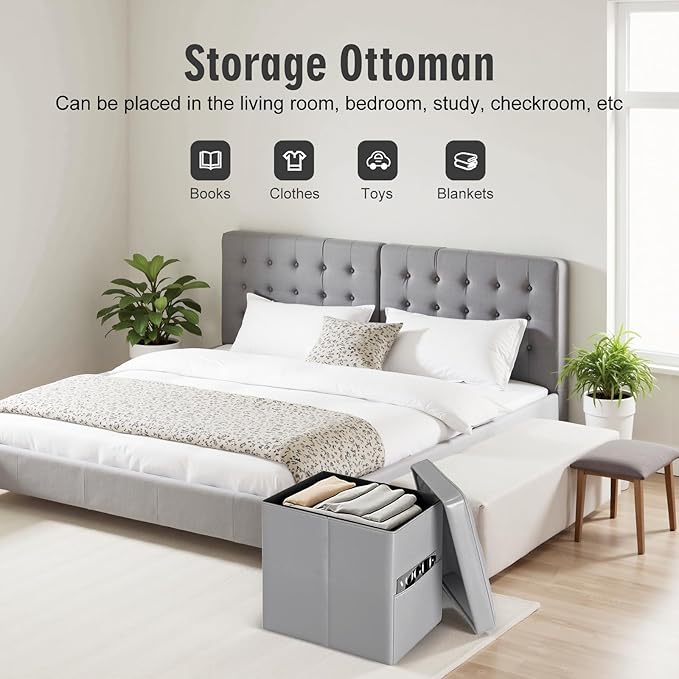Ottoman with Storage, Ottoman Foot Rest Stool with Handles & Side Pocket.