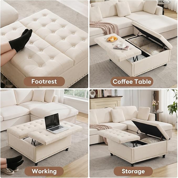 Tbfit Large Square Storage Ottoman Bench, Tufted Upholstered Coffee Table