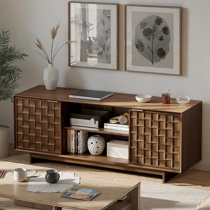 COLAMY TV Stand with Two Doors, Entertainment Center 59" with Adjustable