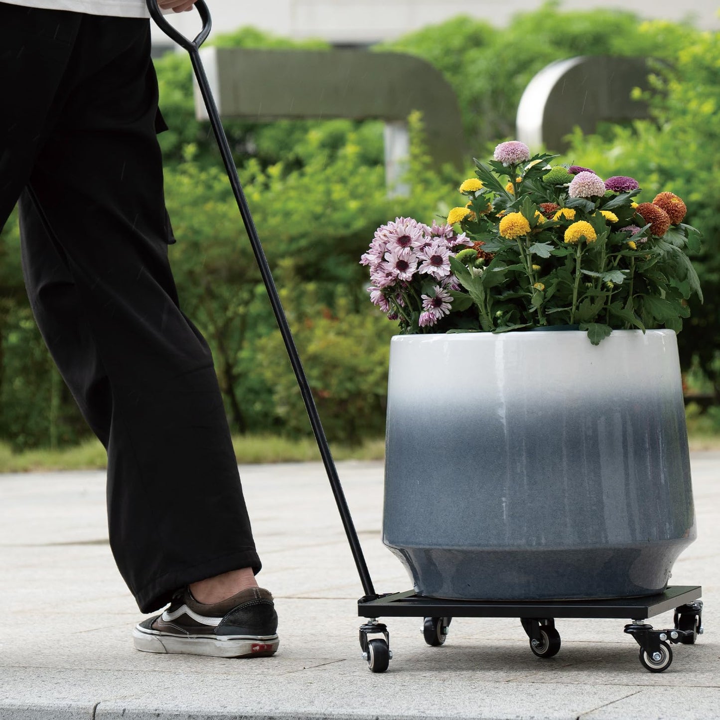 Goooxim 14 Inch Plant Dolly with Wheels - Heavy Duty Steel Caddy for Indoor & Outdoor Pots, 360° Rotating Rollers, Detachable Handle, High Capacity for Easy Mobility & Stability