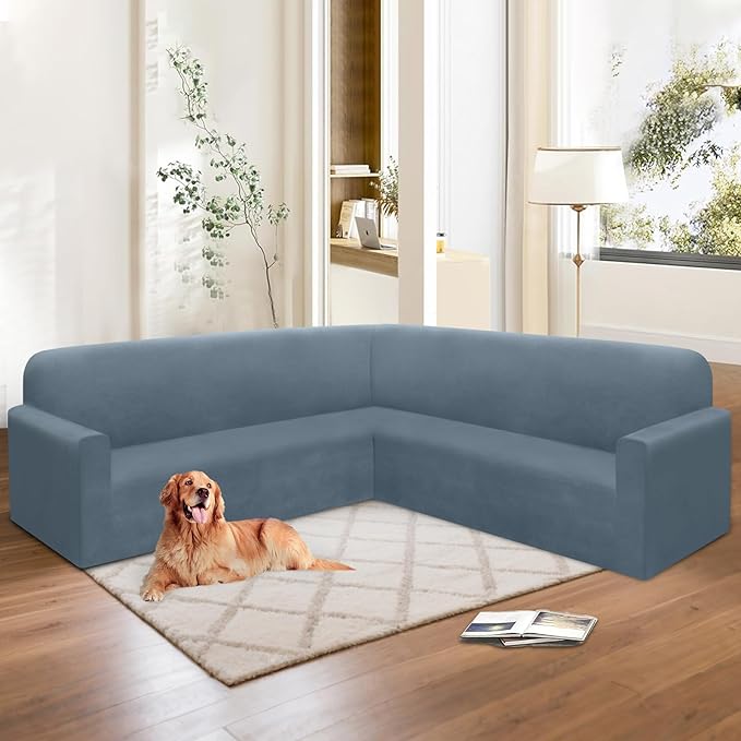 HDCAXKJ Corner Sectional Couch Covers Velvet Stretch L Shape Sofa Cover Soft