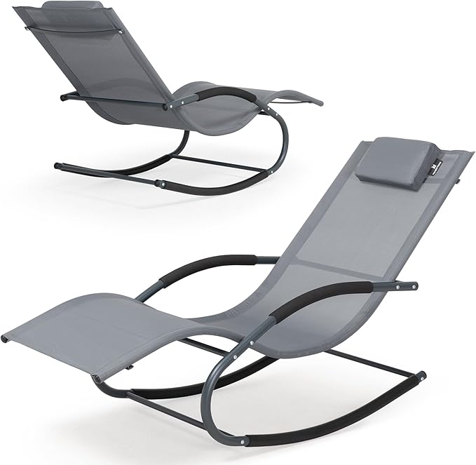 Outdoor Lounge Chair with Pillow, Pool Chaise Lounge Chair Set of 2
