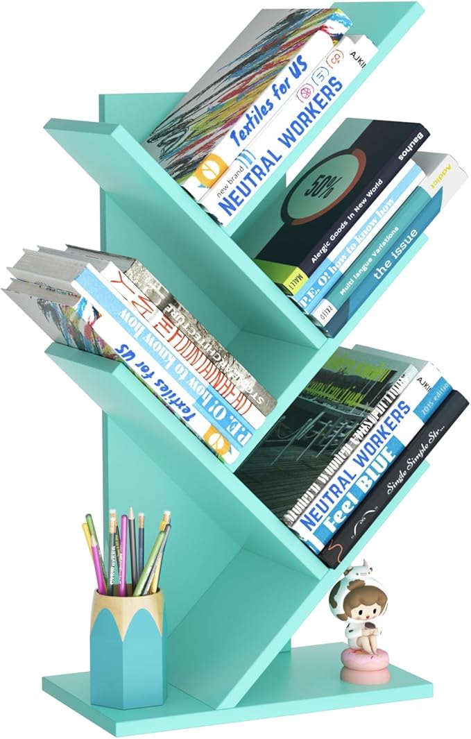 SHEEPAM 5 Tier Tree Book Shelf, Small Desktop Bookshelf
