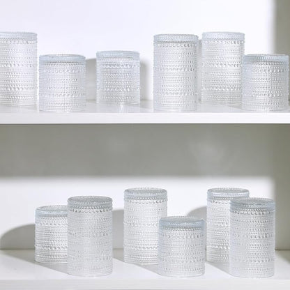 Moretoes Hobnail Drinking Glasses Set of 16, 12 Oz Highball Glasses & 10 Oz Cocktail Glasses, Clear Embossed Boho Glass Cups Kitchen Bar Tumbler Glassware Set for Whiskey, Beer, Juice, Milk (Clear)