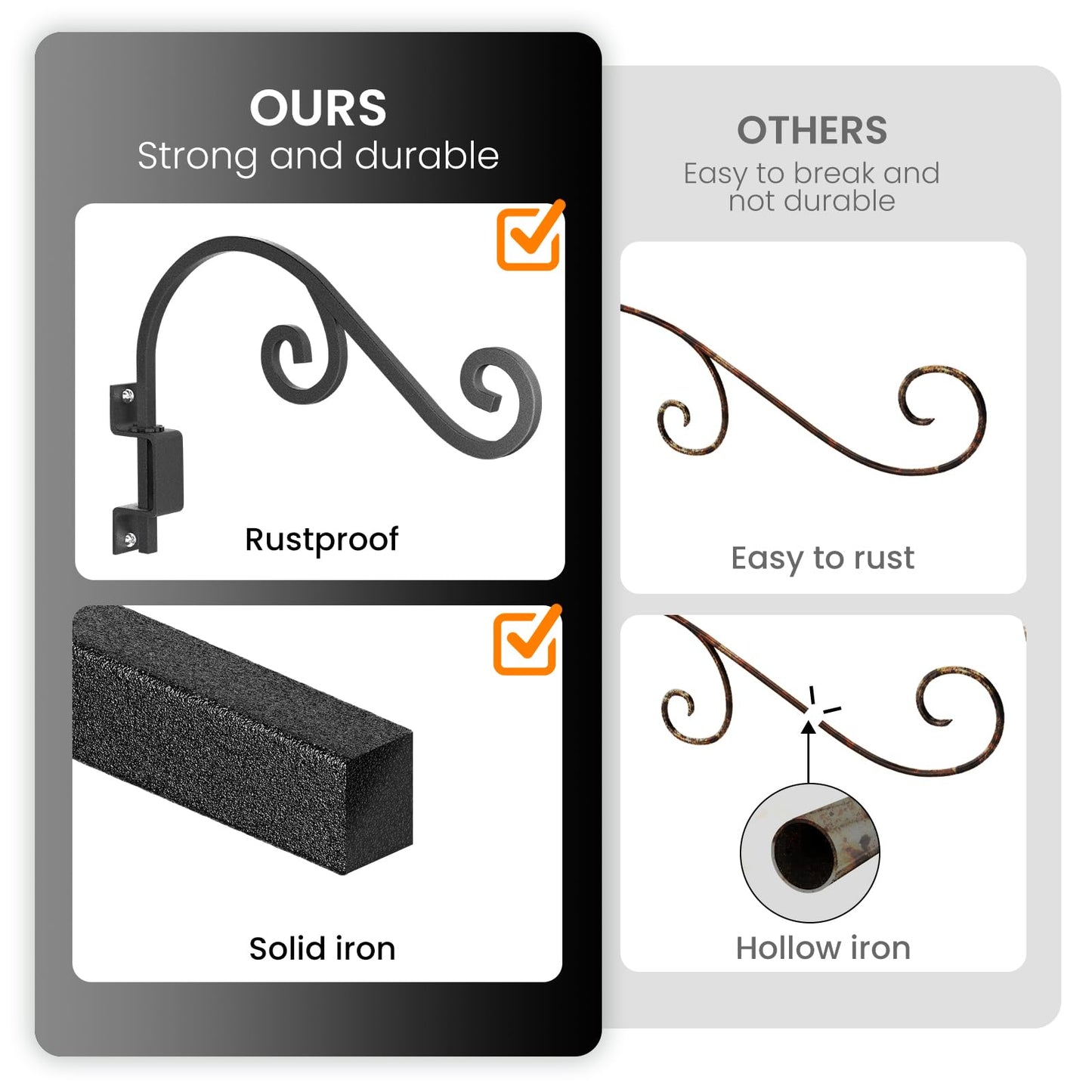Swivel Plant Hangers Outdoor: 2 Pack 16 Inch Metal Hanging Plant Bracket Sturdy Wrought Iron Plant Hooks Indoor Wall Mount for Hanging Bird Feeders, Lanterns, Flower Baskets, Wind Chimes, Black
