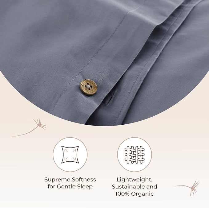 100% Organic Cotton Duvet Cover King Size - Naturally Soft Lightweight & Cooling Duvet Cover Set with Decorative Shams - Premium GOTS Certified 300 Thread Count Sateen Weave (Mineral, King)