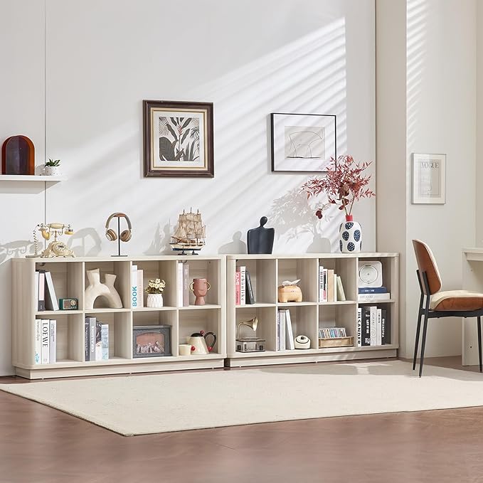 Joaxswe 8 Cube Storage Bookcase, Wood Low 2-Tier Cubby Console Bookshelf