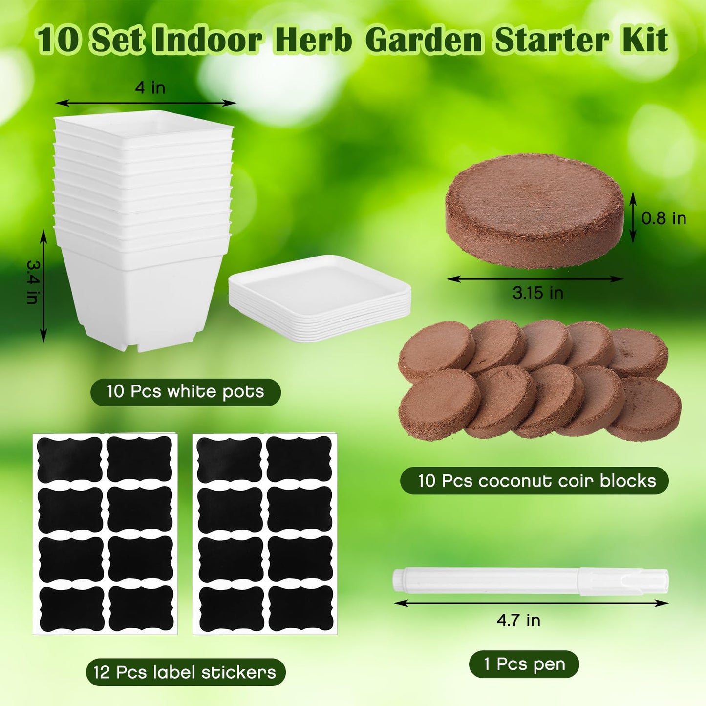 Ripeng 10 Set Indoor Herb Garden Starter Kit, Herb Growing Kit with Pots, Nutritional Soil, Plant Markers, Kitchen Window Planter, Gardening Gift for Women Men Indoor Outdoor