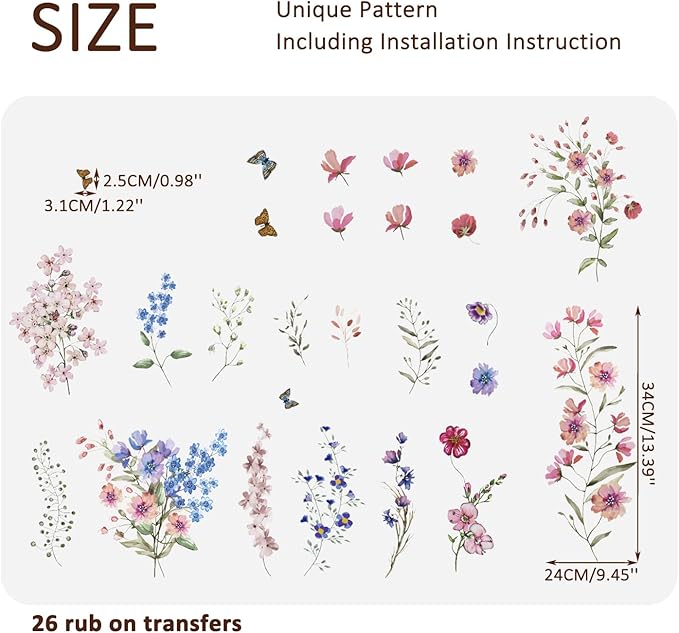 Vintage Floral Rub on Transfer for Furniture Large Flower UV DTF Transfer