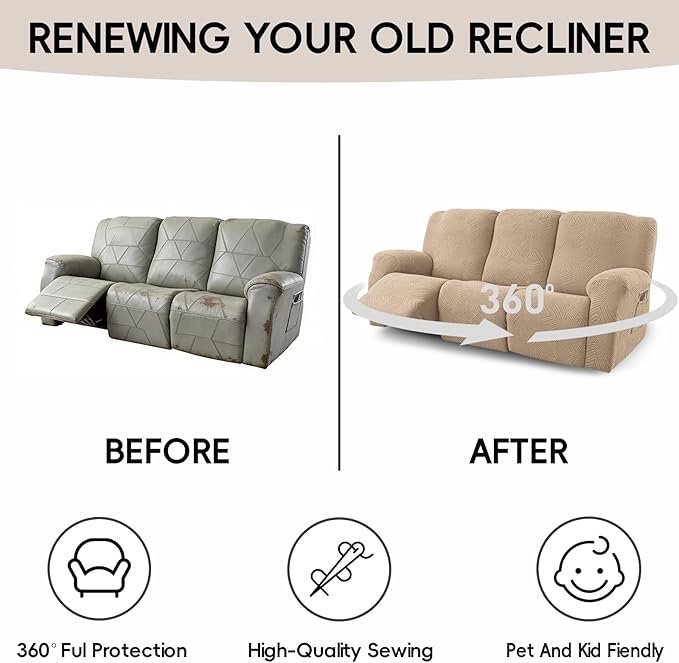 5-Piece Recliner Sofa Covers, Stretch Geometric Strokes Jacquard Recliner Sofa