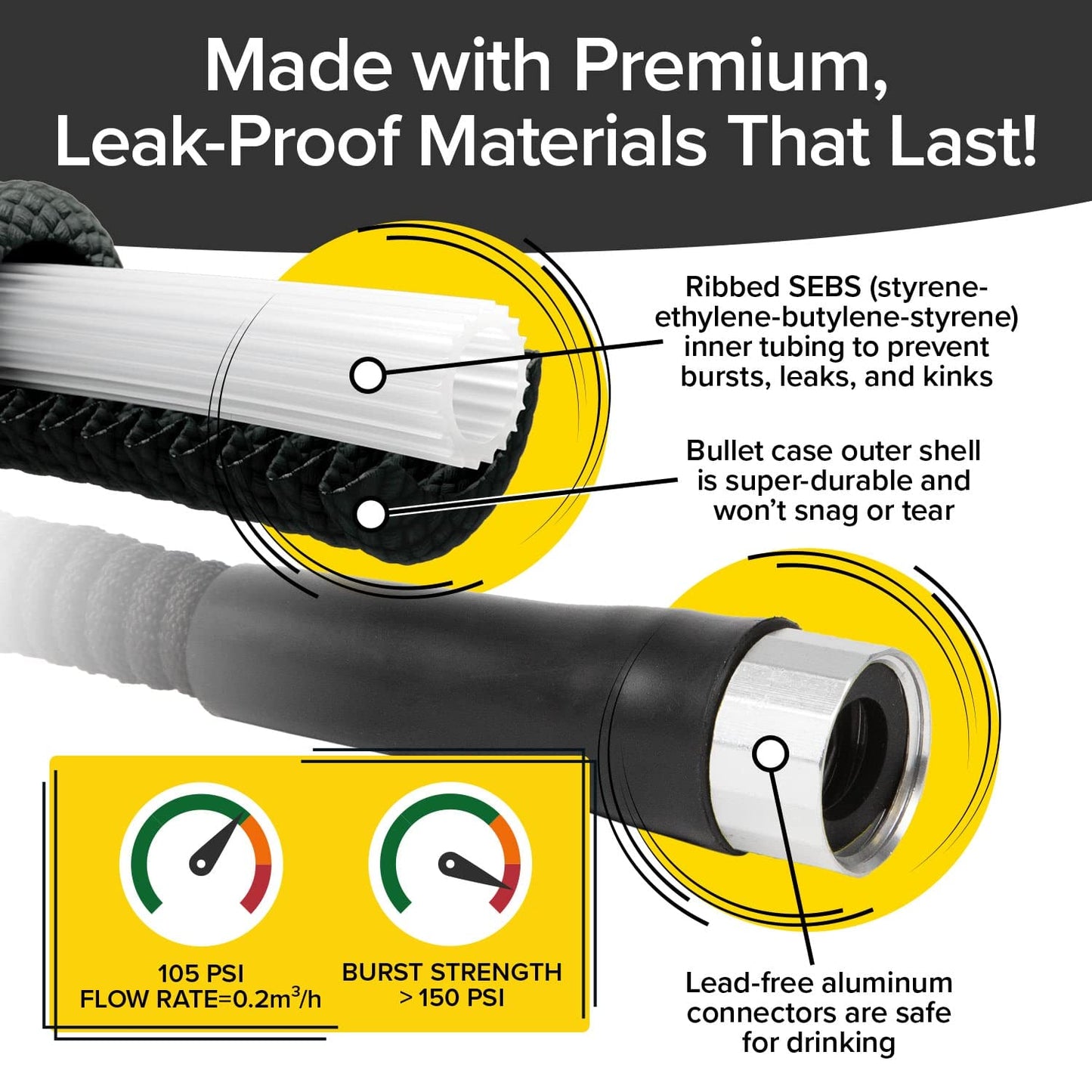 Pocket Hose Silver Bullet 75 ft Turbo Shot Nozzle Multiple Spray Patterns Expandable Garden Hose 3/4 in Solid Aluminum Fittings Lead-Free Lightweight and No-Kink