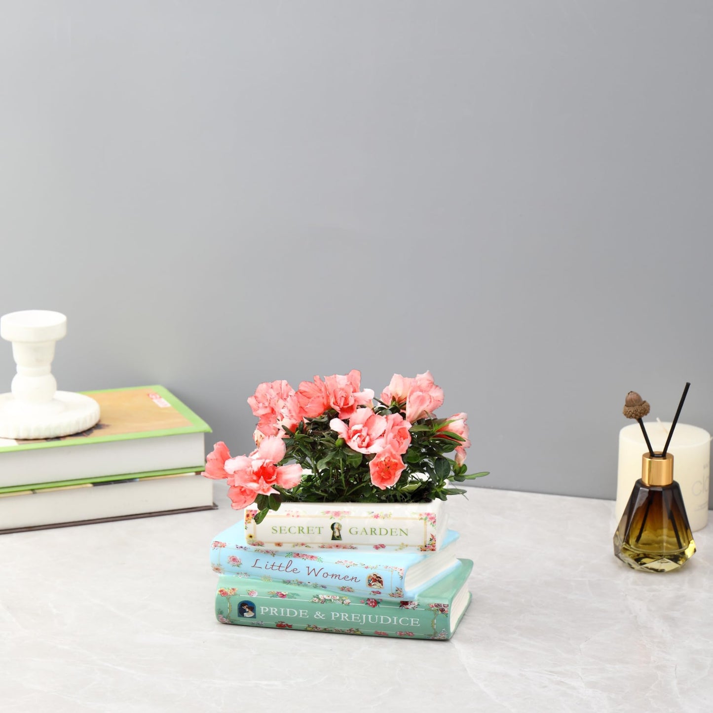 Garsheon Book Planter, Ceramic Planters with Drainage Hole, Ceramic Book Vase for Flowers, Cute Plant Pot for Book Shelf Decor, Book Shaped Vase for Book Lovers Gifts, Book Lovers Women