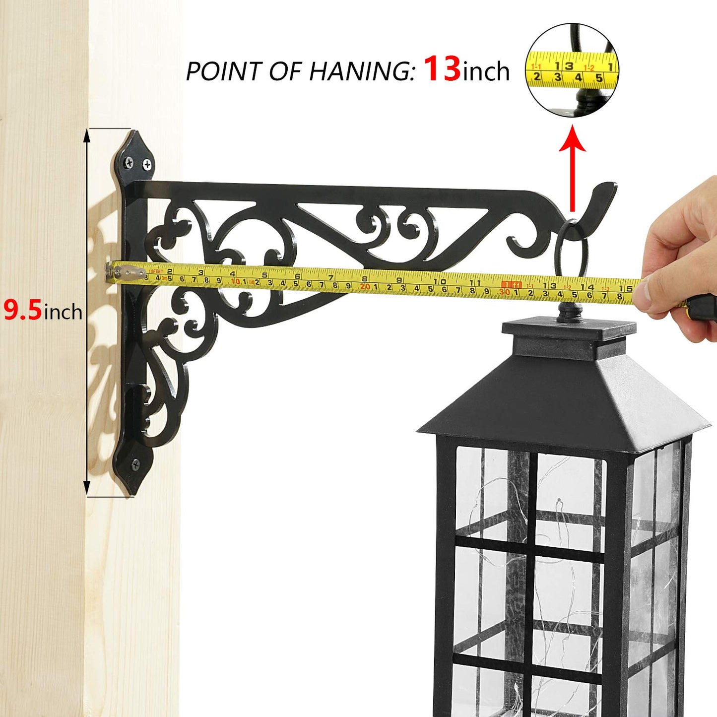 APBFH 14in Hanging Plant Bracket Outdoor Decorative Iron Plant Lantern Birdfeeder Wall Hanger Hook for Hanging Metal Sign Fruit Basket Windchime, Black
