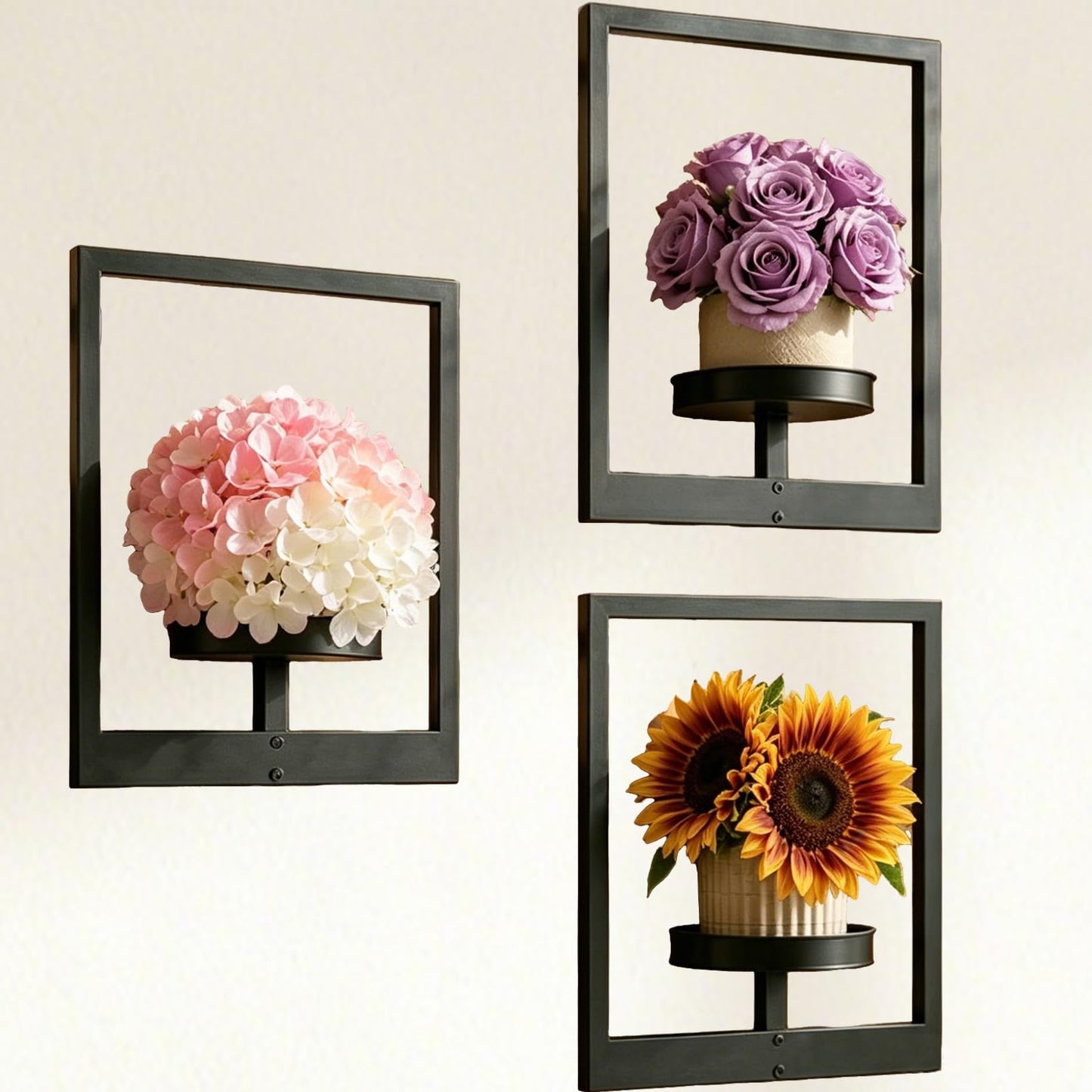 mekpiwu 3 Pack Picture Frame Wall Planters, Hanging Plant Shelves for Indoor Plants, Decorative Plant Stand & Hanger for Living Room, Window, Entryway & Outdoor Use, Black