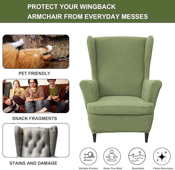 HAOYONG Wing Chair Slipcovers Printed Wingback Chair Covers 2 Pieces Wingback