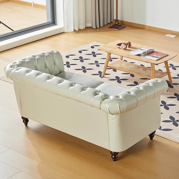 LEVNARY Leather Sofa, Chesterfield Tufted Upholstered 2 Seater Couch, Modern