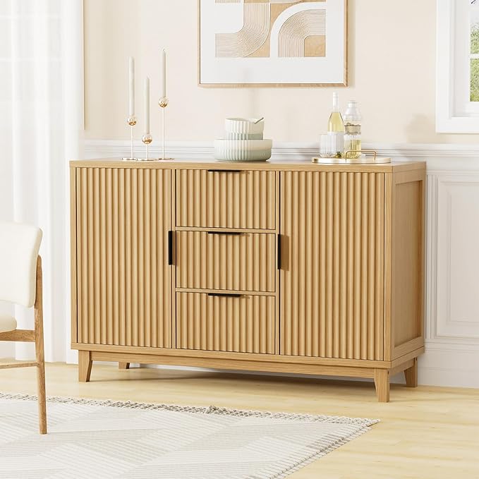 47.2" W Storage Cabinet with 3 Drawers, Fluted Buffet Cabinets with Storage