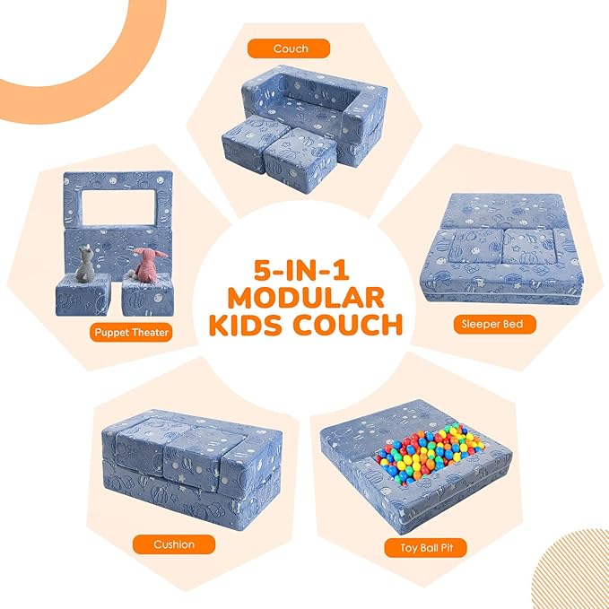 MeMoreCool Modular Kids Sofa, Glow in The Dark Space Kids Play Couch Sofa