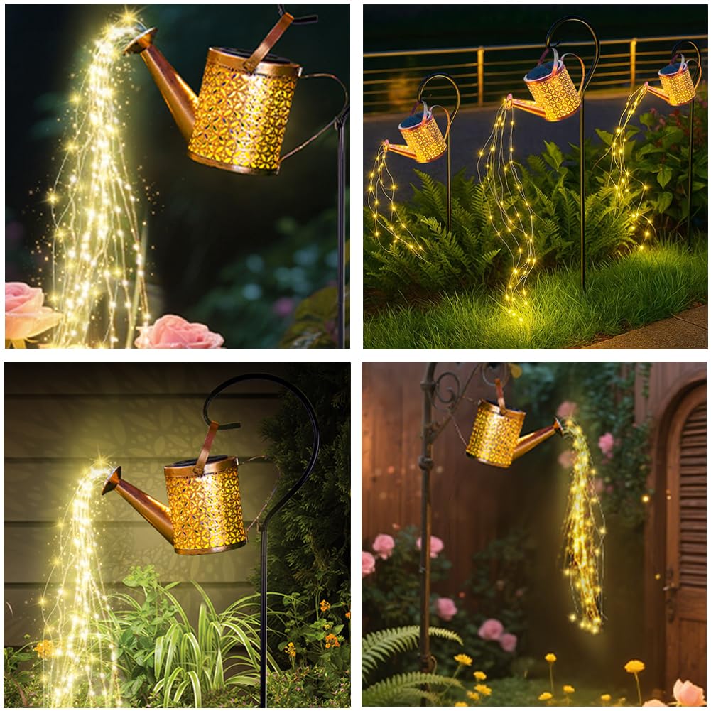 Solar Lights Outdoor Decorative, Metal Solar Watering Can Lights Waterproof, Large Hanging Garden Decor Yard Lights Outside Patio Lawn, Gifts for Mom Grandma Women Birthday Christmas