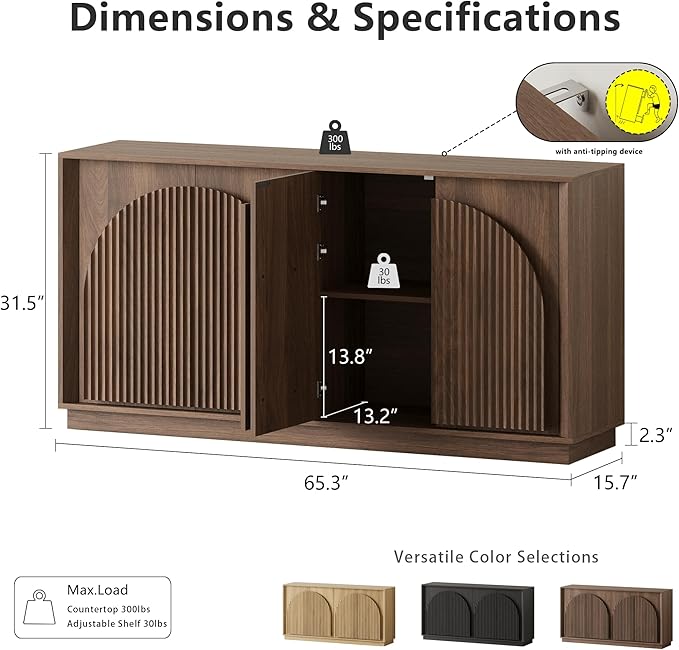 win2win Fluted Sideboard Buffet Cabinet
