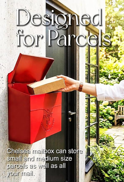 NACH Mailboxes for Outside Wall Mount, 11.5 x 5 x 13 inches, Red Waterproof Mailbox, Wall Mailboxes for Outside - The Chelsea Mailbox