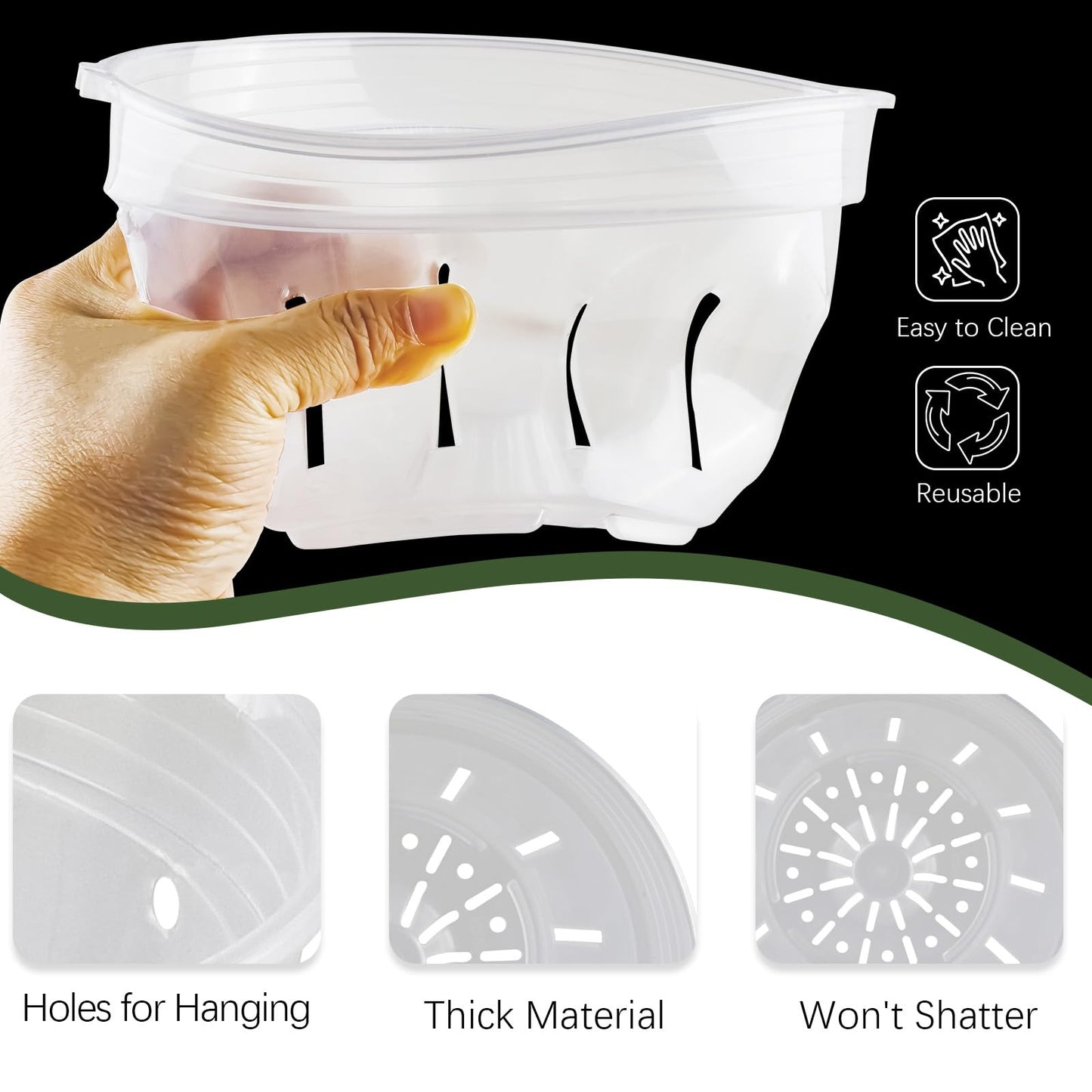 Fellibay 6 Pack Plastic Orchid Pots with Holes, 4 inch Small Plastic Orchid Planters Provide Good Air Circulation,Nursery Pots for Succulents,Herbs,Aloes,Mint