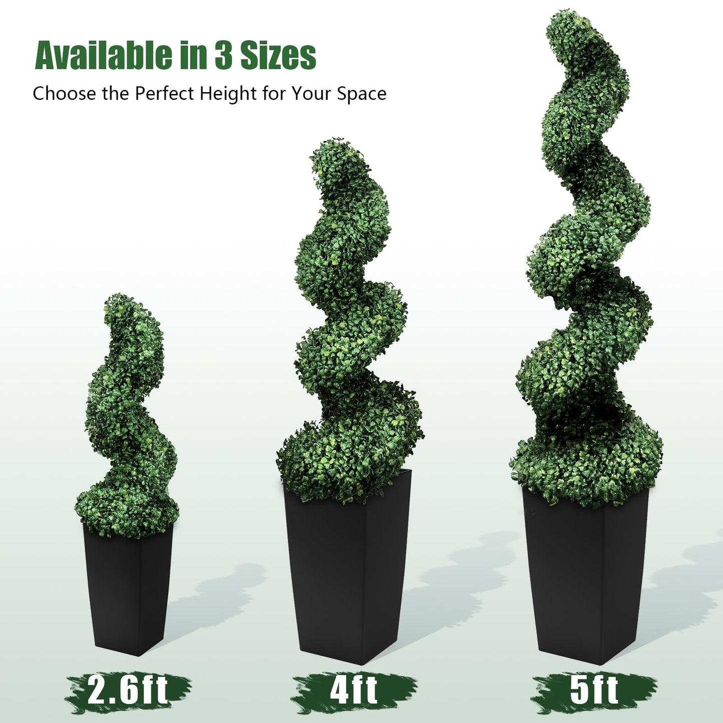 Mavis's Diary 4FT Artificial Spiral Topiary Trees, Set of 2 UV Resistant Faux Boxwood Plants in Square Planter, Indoor Outdoor Fake Shrubs for Front Porch, Entryway, Patio, Home Decor