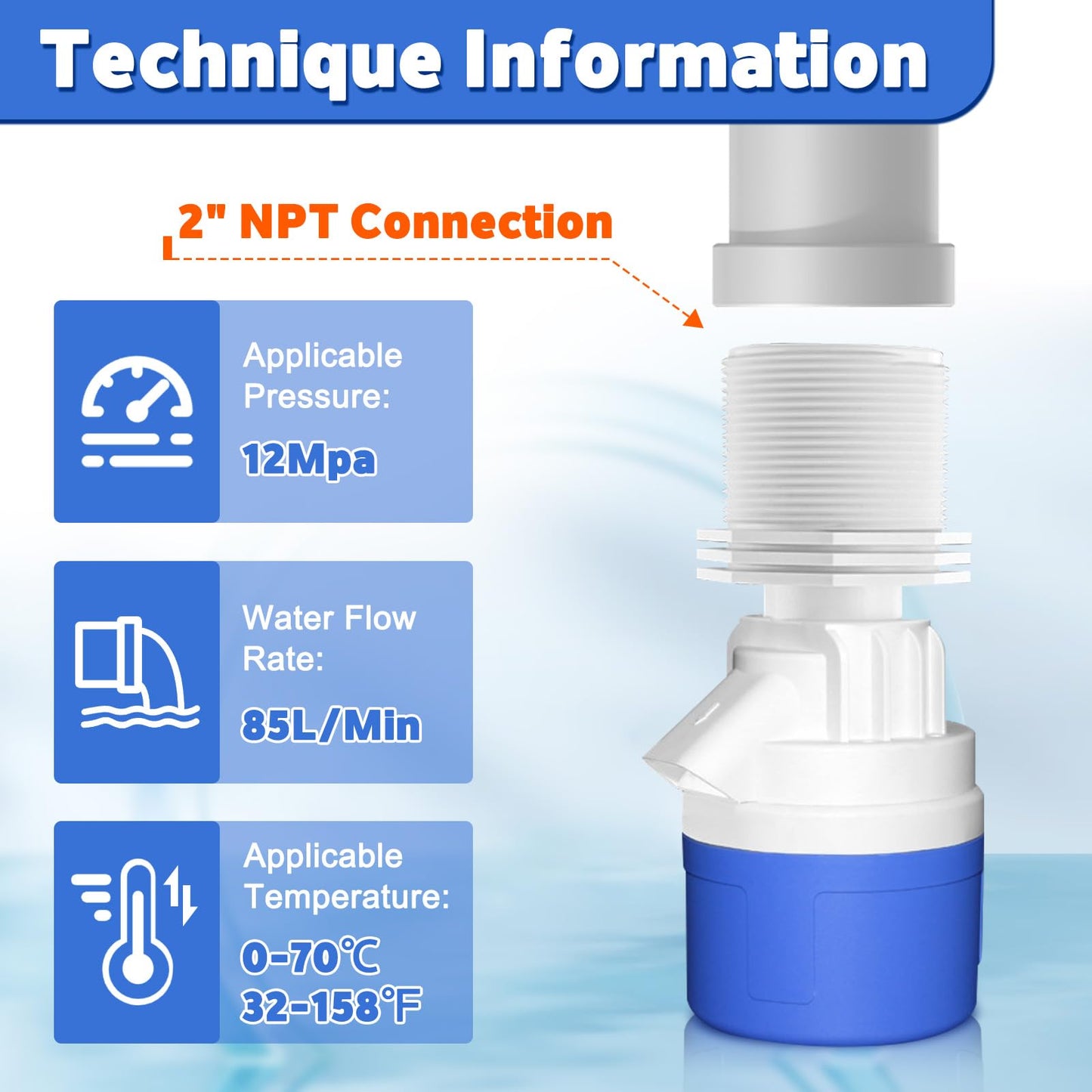 2" Npt Top Inlet Water Float Valve, 2 Inch Big Flow Automatic Water Level Control Float Valve for Water Tank, Water Troughs, Pond, Pool, Livestock, Aquariums (2" Top Inlet)
