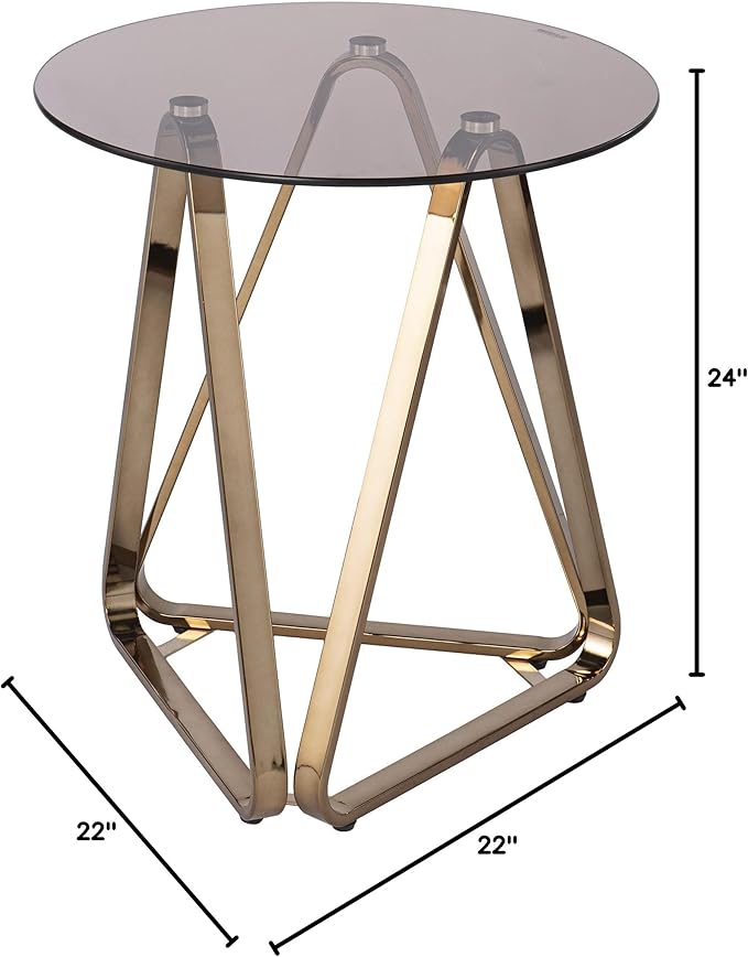SEI Furniture - Stondon Round End Table - Transitional Design, Champagne Metal
