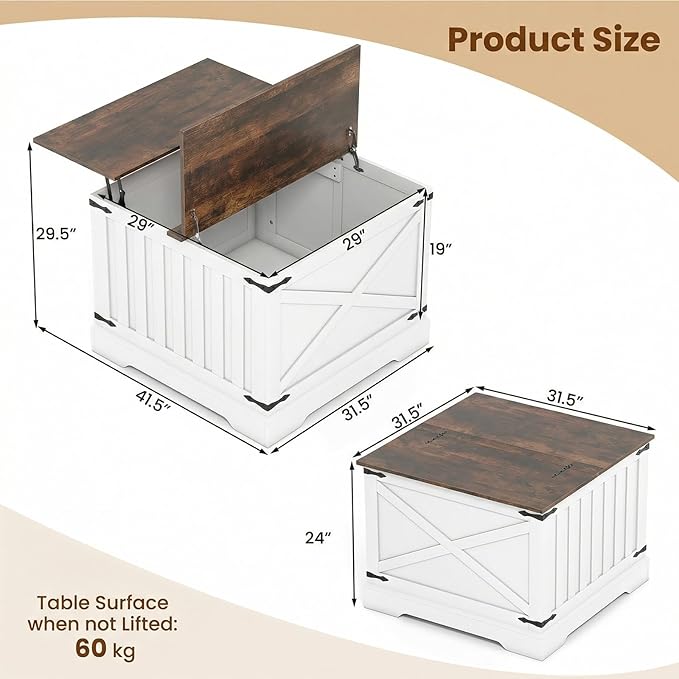 Giantex Farmhouse Lift Top Coffee Table, 31.5" Square Wood Center Table