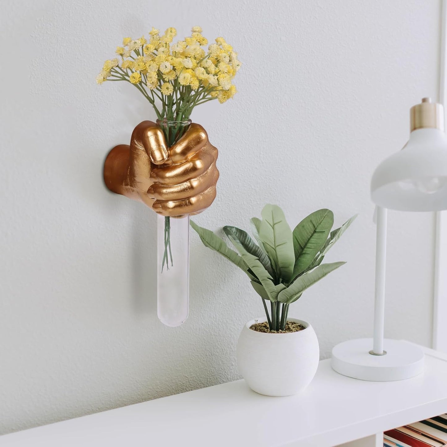 XYQXYQ Gold Wall Sculptures, Hand Vases Home Decor, Wall Mount Art Sculpture, Unique Wall Art Statue, Funky Flower Vase Decorations, Modern Eclectic Hanging Decor,Glass Test Tube Vase
