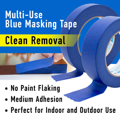 ABRO Blue Painters Tape 1.5 Inch Wide, 36mm x 55M, All Purpose Blue Tape, Temporary Labeling, Easy Tear, Clean Removal, Masking Tape Colored DIY or Pro