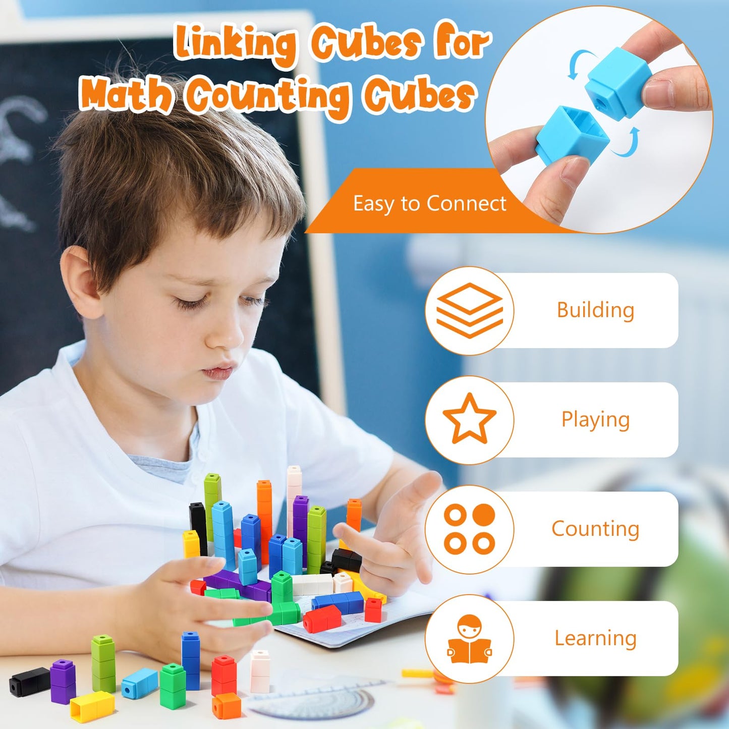 200 Pcs White Linking Cubes for Math Counting Cubes Manipulatives Plastic Counting Block Manipulative Classroom Learning Supplies for Educational Preschool Activities Boy Girl (White)