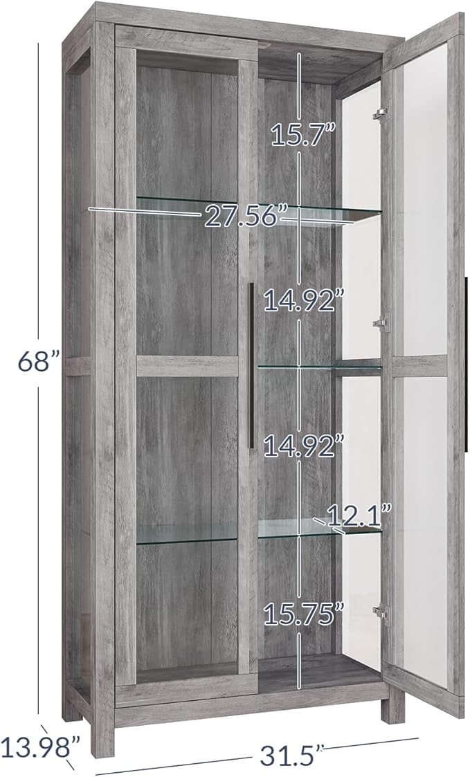 BELLEZE Glass Display Cabinet, Tall Curio Cabinet