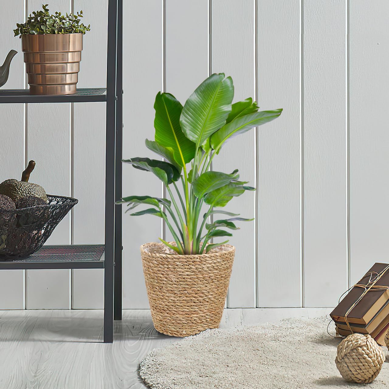 KESYOO Woven Flower Basket, Hand Woven Straw Plant Pot, Indoor Decorative Flower Pot with Liner, Light Brown, 8.66 x 8.66 x 8.26 Inch