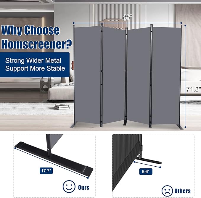 Room Divider 6FT Portable Room Dividers and Folding Privacy Screens, 4 Panel