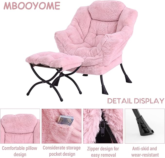 MBOOYOME Lazy Chair with Folding Ottoman, Modern Accent Lounge Armchair with