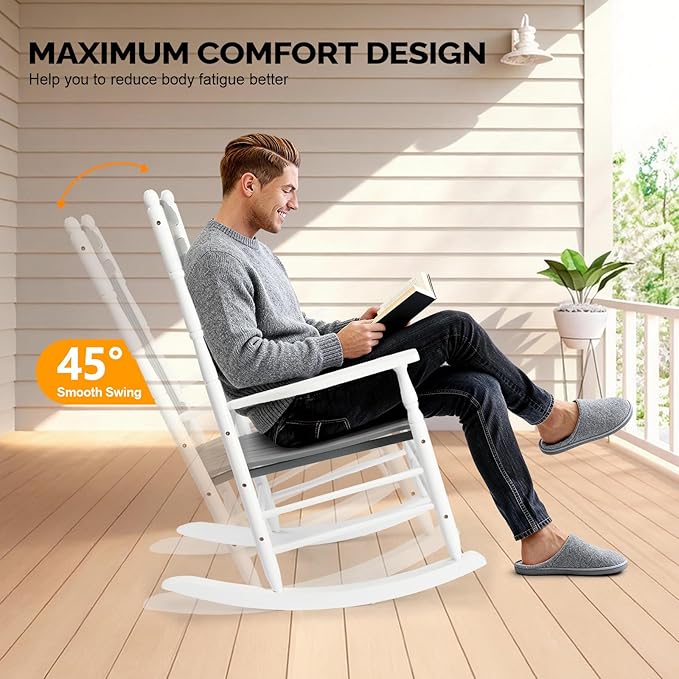 VINGLI Wooden Rocking Chair Outdoor, Patio Rockers