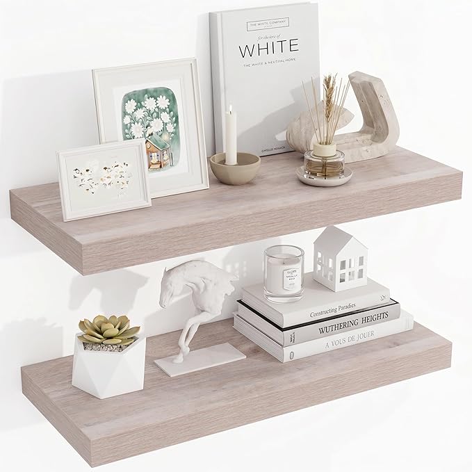 Acovy 24 Inch Floating Shelves, 3D Textured Wood Grain, Wooden Shelves