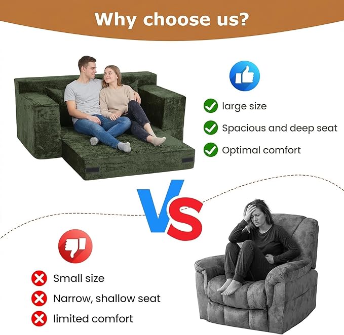 Loveseat Sofa Bed, Convertible Silky Velvet 5-in-1 Foldable Boneless Sleeper