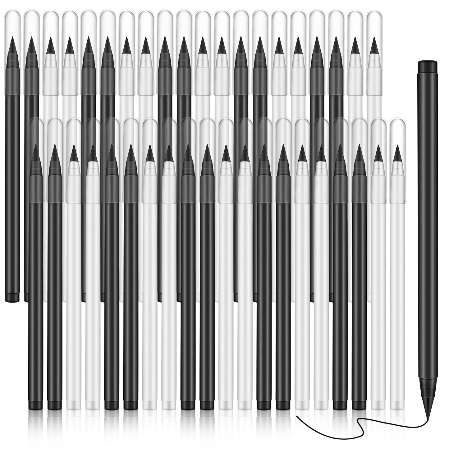 Marsui 40 Pcs Everlasting Pencil for Student Forever Inkless Pencil Eternal with Eraser Aesthetic Reusable First Day of School Writing Drawing Home Office Back to School Student Supplies(Black, White)