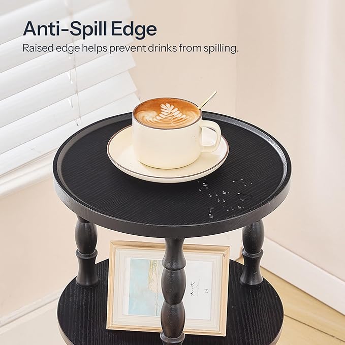 HOOBRO Round Side Table for Small Space, 3-Tier Small Round End Table